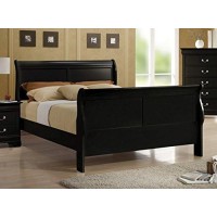 Coaster Furniture Louis Philippe Transitional Wood Queen Size Sleigh Panel Bed Black 203961Q