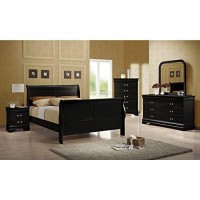 Coaster Furniture Louis Philippe Transitional Wood Queen Size Sleigh Panel Bed Black 203961Q