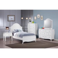 French country design ensures a sweeter roomCool white finish is a perfect complement colored bedding that changes up the look of the room as your child growsCharming bed features flared posts, simple curved molding, and an arched headboardBox spring requ