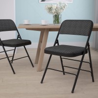 Flash Furniture Hercules Series Curved Triple Braced & Double Hinged Black Patterned Fabric Metal Folding Chair