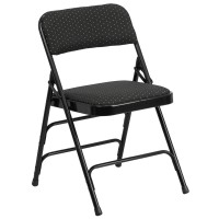 Flash Furniture Hercules Series Curved Triple Braced & Double Hinged Black Patterned Fabric Metal Folding Chair