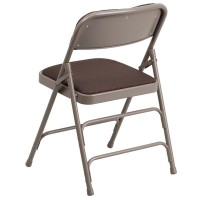 HERCULES Series Curved Triple Braced & Double Hinged Brown Patterned Fabric Metal Folding Chair