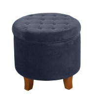 Homepop Home Decor | Upholstered Round Velvet Tufted Foot Rest Ottoman | Ottoman With Storage For Living Room & Bedroom | Decorative Home Furniture, Navy