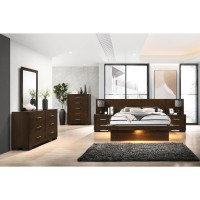 Warm color and crisp lines augmented with bar hardware for a minimalist modern lookRich cappuccino finish warms up a contemporary bedroomBed features an optional nightstand panel that places nightstand within arm's reachOptional white finish available