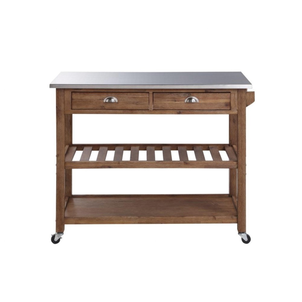 Sonoma Kitchen Cart With Stainless Steel Top Barnwood Wirebrush