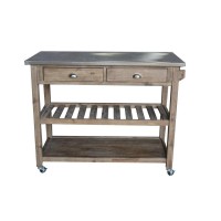 Sonoma Kitchen Cart With Stainless Steel Top Barnwood Wirebrush