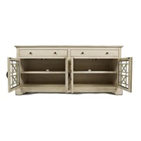 Koi 70 Inch Acacia Wood Sideboard Buffet TV Entertainment console, 4 glass Doors, crossed Wood Design, Antique White(D0102H7ULXJ)
