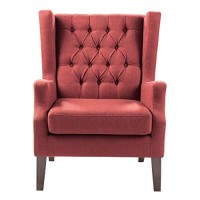Madison Park Maxwell Accent Chairs-Hardwood, Faux Linen Deep Seat-Bedroom Lounge Modern Classic Elegant Button Tufted High Back Style Living Room Sofa Furniture, Red