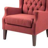 Madison Park Maxwell Accent Chairs-Hardwood, Faux Linen Deep Seat-Bedroom Lounge Modern Classic Elegant Button Tufted High Back Style Living Room Sofa Furniture, Red