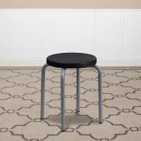 Offex Stackable Stool With Black Seat And Silver Powder Coated Frame