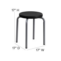 Offex Stackable Stool With Black Seat And Silver Powder Coated Frame