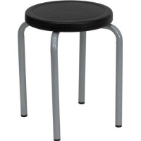 Offex Stackable Stool With Black Seat And Silver Powder Coated Frame