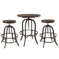 Modway Gather Industrial Modern Rustic Farmhouse Pine Wood And Cast Iron 3-Pc Dining Set In Brown