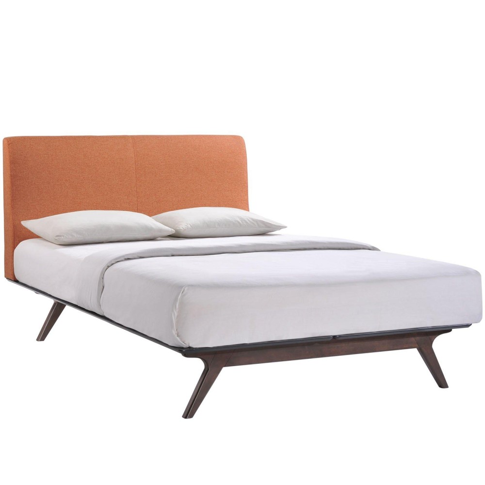 Modway Tracy Mid-Century Modern Wood Platform Queen Size Bed, Cappuccino Orange