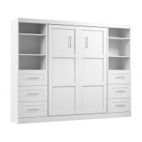 Bestar Pur Murphy 2 Shelving Units With Drawers, Space-Saving Wall Bed, Full, White