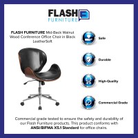 Flash Furniture Tana Mid-Back Walnut Wood Conference Office Chair In Black Leathersoft