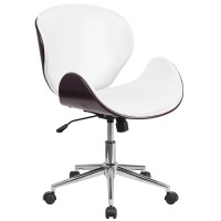 Flash Furniture Tana Mid-Back Mahogany Wood Conference Office Chair In White Leathersoft