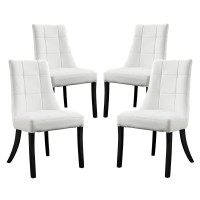 Modway Noblesse Modern Tufted Vegan Leather Upholstered Kitchen Room White, Four Dining Chairs