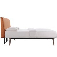 Modway Tracy Mid-Century Modern Wood Platform Queen Size Bed With A Nightstand In Cappuccino Orange