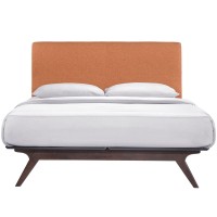 Modway Tracy Mid-Century Modern Wood Platform Queen Size Bed With A Nightstand In Cappuccino Orange