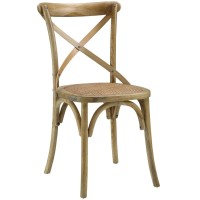 Modway Gear Rustic Modern Farmhouse Elm Wood Rattan Dining Chair In Natural