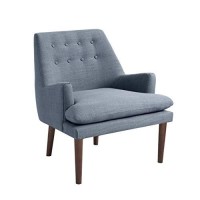 Madison Park Taylor Accent Chairs - Hardwood, Brich Wood, Faux Linen Living Room Chairs - Blue Grey, Mid Century Club Style Living Room Sofa Furniture - 1 Piece Button, Armed Bedroom Chairs Seats