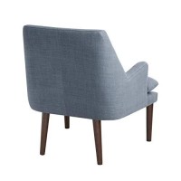 Madison Park Taylor Accent Chairs - Hardwood, Brich Wood, Faux Linen Living Room Chairs - Blue Grey, Mid Century Club Style Living Room Sofa Furniture - 1 Piece Button, Armed Bedroom Chairs Seats