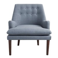 Madison Park Taylor Accent Chairs - Hardwood, Brich Wood, Faux Linen Living Room Chairs - Blue Grey, Mid Century Club Style Living Room Sofa Furniture - 1 Piece Button, Armed Bedroom Chairs Seats