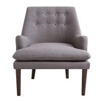 Madison Park Taylor Accent Chairs-Hardwood, Brich Wood, Faux Linen Bedroom Lounge Mid Century Modern Deep Seating Club Style Living Room Sofa Furniture, Grey