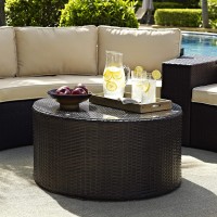 Crosley Furniture Co7121-Br Catalina Outdoor Wicker Round Glass Top Coffee Table, Brown