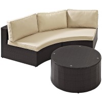 Crosley Furniture Ko70034Br Catalina Outdoor Wicker 2-Piece Sectional Set (Sofa And Round Glass Top Coffee Table), Brown