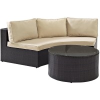 Crosley Furniture Ko70034Br Catalina Outdoor Wicker 2-Piece Sectional Set (Sofa And Round Glass Top Coffee Table), Brown