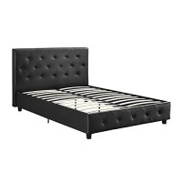 Dhp Dakota Upholstered Platform Bed With Diamond Button Tufted Headboard And Footboard, No Box Spring Needed, Full, Black Faux Leather