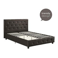 Dhp Dakota Upholstered Platform Bed With Diamond Button Tufted Headboard And Footboard, No Box Spring Needed, Full, Black Faux Leather