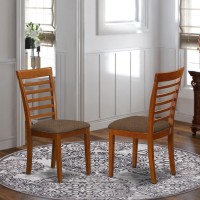 East West Furniture Milan Dining Linen Fabric Upholstered Wood Chairs, Set Of 2, Saddle Brown