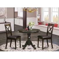 East West Furniture Anbo3-Cap-Lc 3 Piece Set For Small Spaces Contains A Round Kitchen Table With Pedestal And 2 Faux Leather Dining Room Chairs, 36X36 Inch