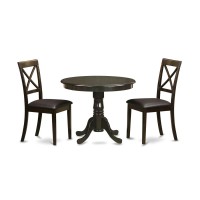 East West Furniture Anbo3-Cap-Lc 3 Piece Set For Small Spaces Contains A Round Kitchen Table With Pedestal And 2 Faux Leather Dining Room Chairs, 36X36 Inch