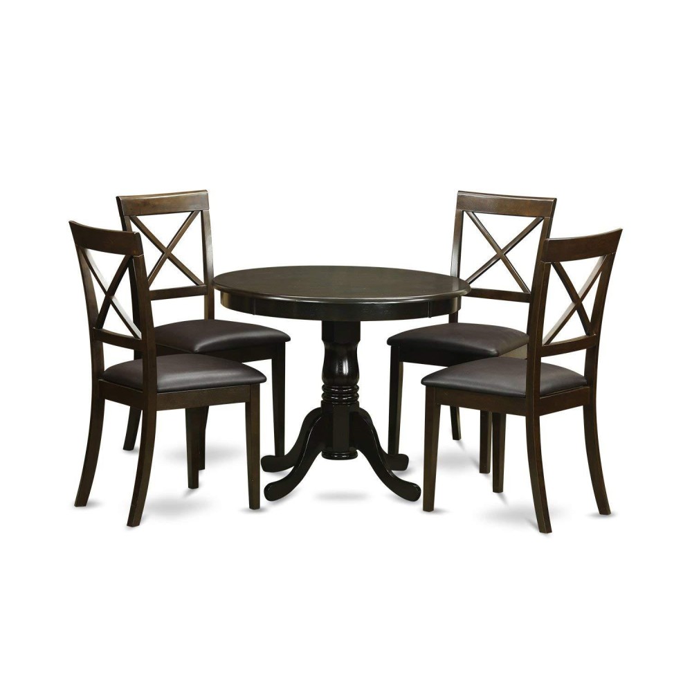 East West Furniture Anbo5-Cap-Lc Antique 5 Piece Kitchen Set For 4 Includes A Round Table With Pedestal And 4 Faux Leather Dining Room Chairs, 36X36 Inch