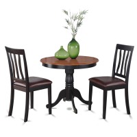 East West Furniture Anti3-Blk-Lc 3 Piece Room Furniture Set Contains A Round Dining Table With Pedestal And 2 Faux Leather Upholstered Chairs, 36X36 Inch