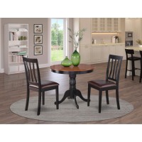 East West Furniture Anti3-Blk-Lc 3 Piece Room Furniture Set Contains A Round Dining Table With Pedestal And 2 Faux Leather Upholstered Chairs, 36X36 Inch