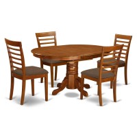 East West Furniture Avml5-Sbr-C Avon 5 Piece Dinette Set For 4 Includes An Oval Room Table With Butterfly Leaf And 4 Linen Fabric Upholstered Dining Chairs, 42X60 Inch, Saddle Brown