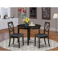 East West Furniture Bost3-Cap-Lc Boston 3 Piece Modern Set Contains A Round Kitchen Table And 2 Faux Leather Dining Room Chairs, Cappuccino