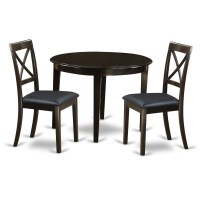 East West Furniture Bost3-Cap-Lc Boston 3 Piece Modern Set Contains A Round Kitchen Table And 2 Faux Leather Dining Room Chairs, Cappuccino