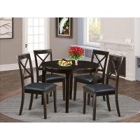 East West Furniture Bost5-Cap-Lc Boston 5 Piece Room Set Includes A Round Wooden Table And 4 Faux Leather Kitchen Dining Chairs, 42X42 Inch