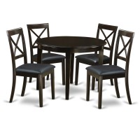 East West Furniture Bost5-Cap-Lc Boston 5 Piece Room Set Includes A Round Wooden Table And 4 Faux Leather Kitchen Dining Chairs, 42X42 Inch