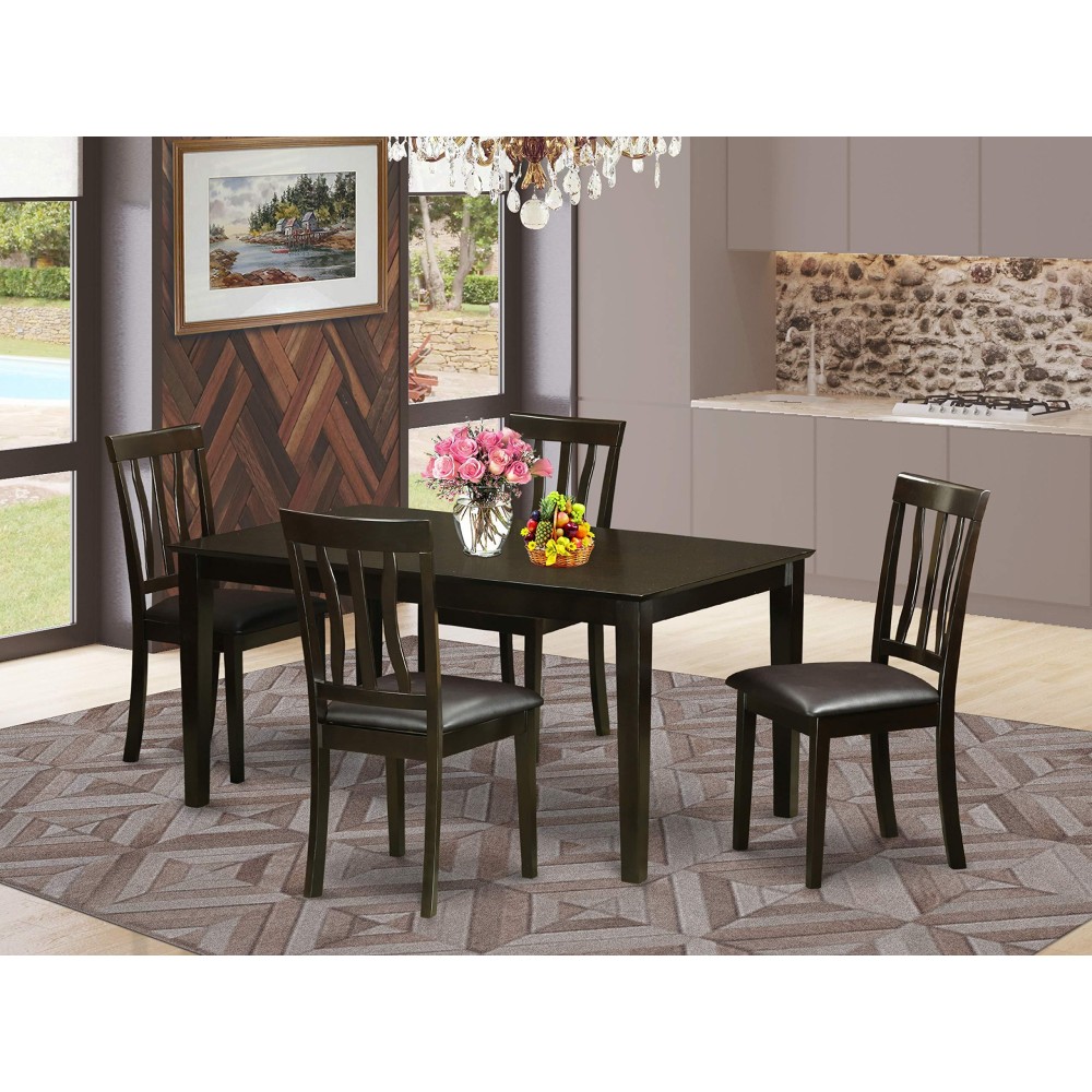 East West Furniture Caan5-Cap-Lc Capri 5 Piece Kitchen Set For 4 Includes A Rectangle Table And 4 Faux Leather Dining Room Chairs, 36X60 Inch