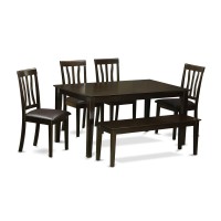 East West Furniture Caan6-Cap-Lc Capri 6 Piece Set Contains A Rectangle Dining Room Table And 4 Faux Leather Kitchen Chairs With A Bench, 36X60 Inch