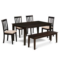 East West Furniture Caan6-Cap-C Capri 6 Piece Set Contains A Rectangle Dining Room Table And 4 Linen Fabric Upholstered Chairs With A Bench, 36X60 Inch