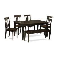 East West Furniture Caan6-Cap-W Capri 6 Piece Kitchen Set Contains A Rectangle Table And 4 Dining Chairs With A Bench, 36X60 Inch