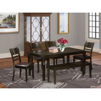 East West Furniture Caly6-Cap-Lc Capri 6 Piece Set Contains A Rectangle Dining Room Table And 4 Faux Leather Kitchen Chairs With A Bench, 36X60 Inch, Cappuccino